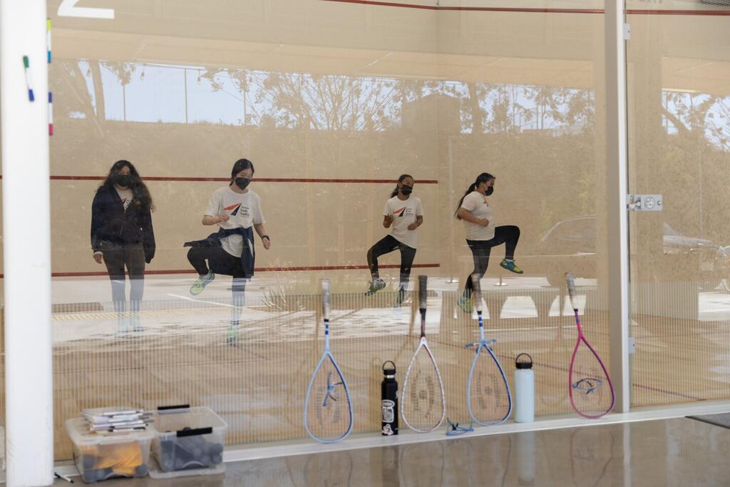 Students preparing for raquetball